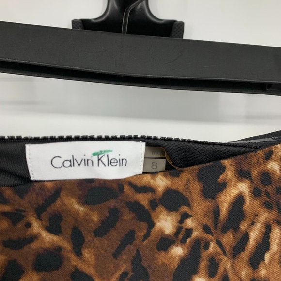 Calvin Klein Dress One Shoulder Leopard Print Mini Brown Black - Picture 7 of 15